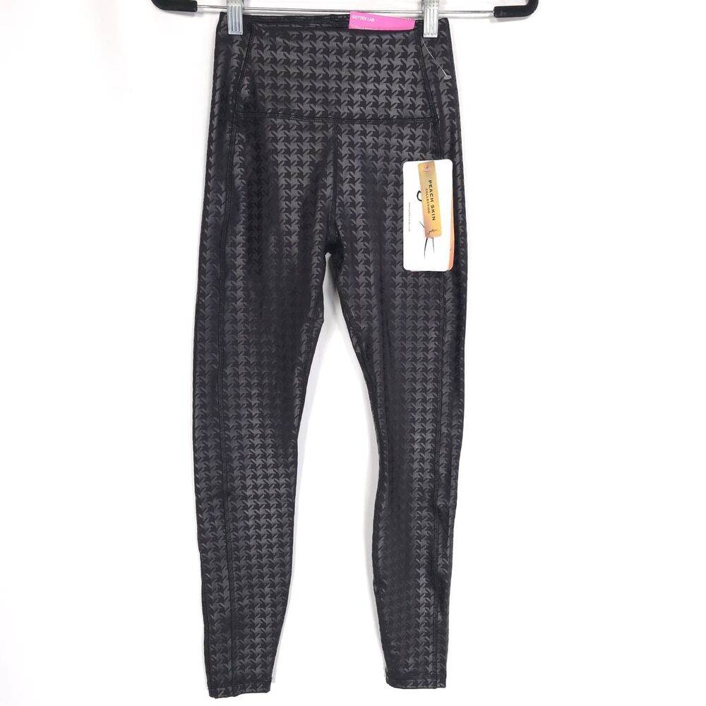 X BY GOTTEX Womens New Leggings Black XS Compression Pocket Houndstooth GM6117L